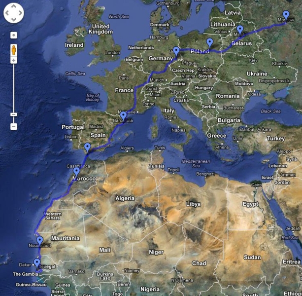 Cold start - warm finish, or a 13,000 km journey by car from Moscow to Gambia